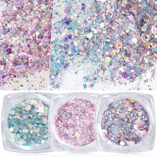1 Box Nail Mermaid Glitter Flakes Sparkly 3D Hexagon Colorful Sequins Spangles Polish Manicure Nails Art Decorations TRDJ01-12
